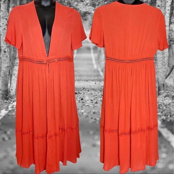 TORRID ORANGE GAUZE CROCHET DUSTER KIMONO Size 2 2XL 18/20 & 0 Large 12 NWT - Picture 6 of 12